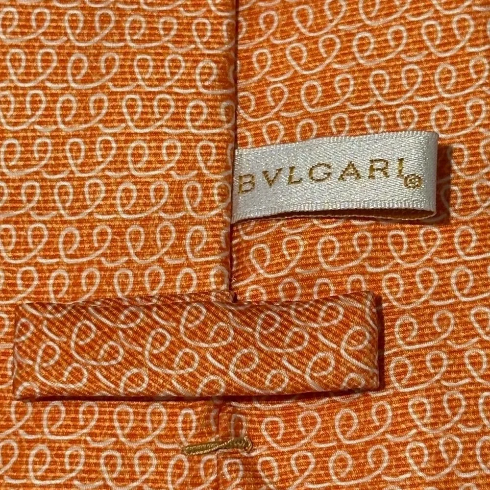 BVLGARI Orange Print Silk Tie